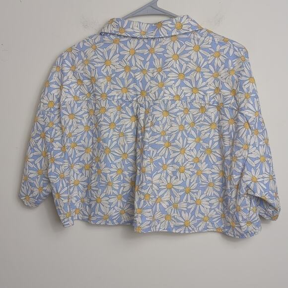 Zara Daisy Flower Novelty Cropped Button Down Top Medium - Picture 7 of 8
